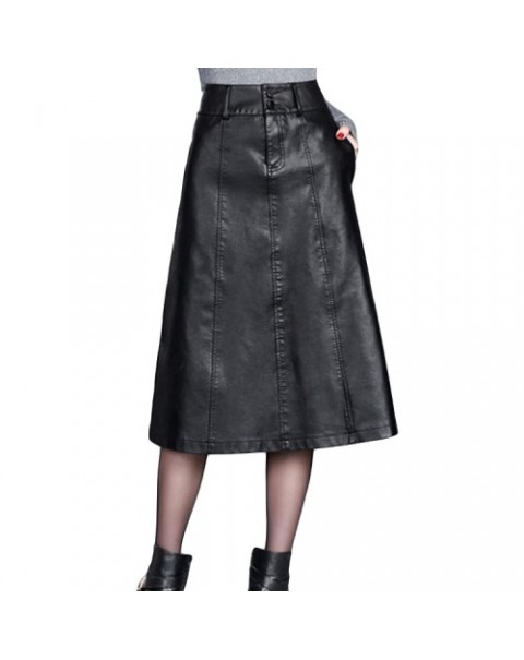  Women Black High Waist Leather Skirt