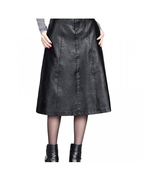  Women Black High Waist Leather Skirt