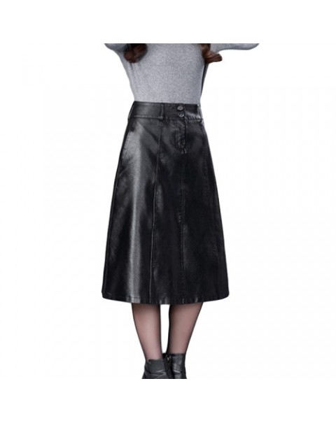  Women Black High Waist Leather Skirt