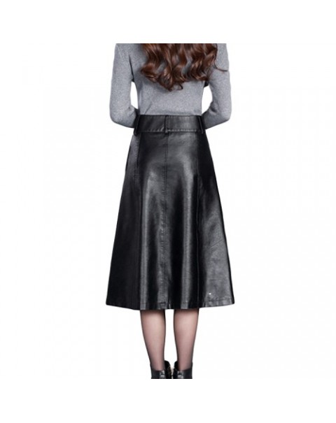  Women Black High Waist Leather Skirt