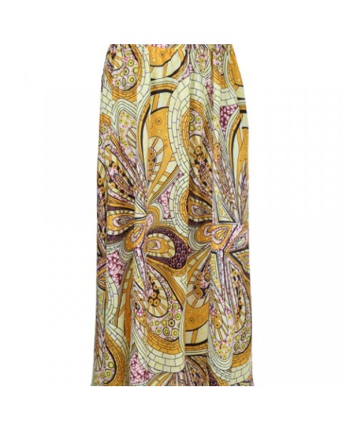 Yellow Vintage Floral Printing High Waist Loose Skirt