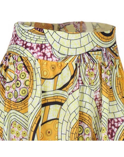 Yellow Vintage Floral Printing High Waist Loose Skirt