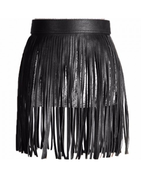 Black/Camel/Coffee Tassel Leather Skirt