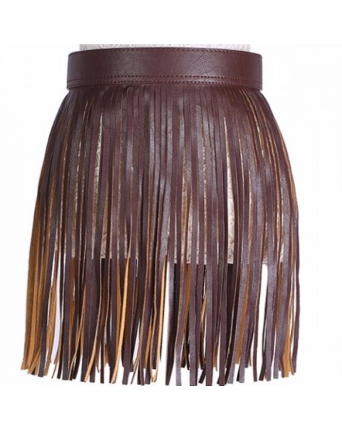 Black/Camel/Coffee Tassel Leather Skirt