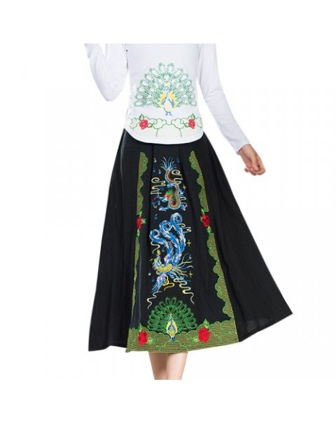 Vintage Embroidery Loose Ethnic Skirt