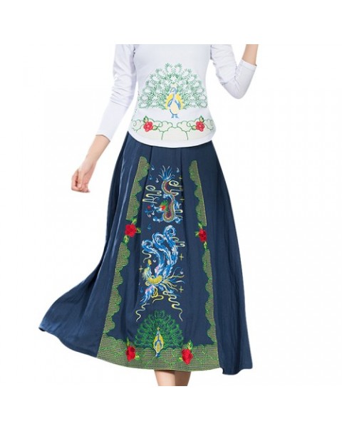 Vintage Embroidery Loose Ethnic Skirt