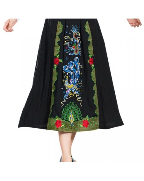 Vintage Embroidery Loose Ethnic Skirt