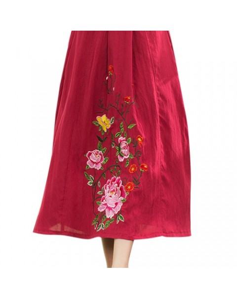 Black/Red Embroidery Loose Original Ethnic Floral Skirt