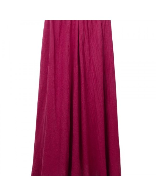 Simple Solid Color Elastic Waist Swing Skirt 