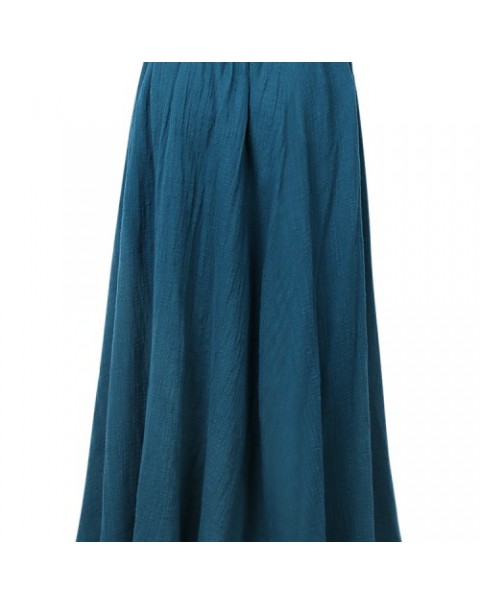 Simple Solid Color Elastic Waist Swing Skirt 