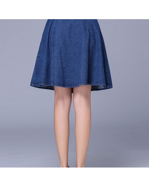 Dark Blue Single Breasted A-line Denim Skirt