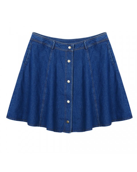 Dark Blue Single Breasted A-line Denim Skirt