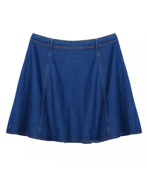 Dark Blue Single Breasted A-line Denim Skirt