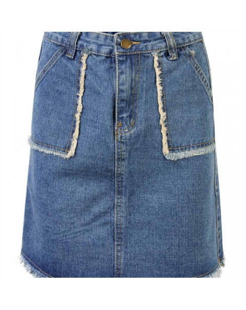 Casual High Waist A-Line Denim Skirt