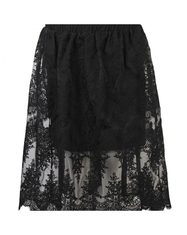 Black Sexy Elastic Waist Lace Party A-line Skirt