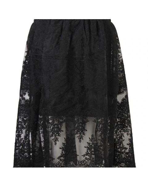 Black Sexy Elastic Waist Lace Party A-line Skirt