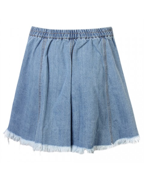 Blue Casual Elastic Waist Ripped Denim Mini Skirt