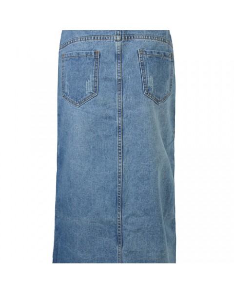 Blue Elegant Button High Waist Split Denim Midi Skirt