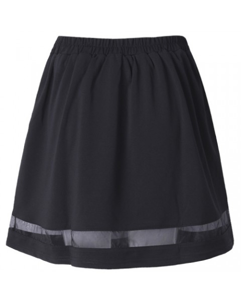 Black Sexy Elastic Waist Patchwork A-line Mini Skirt