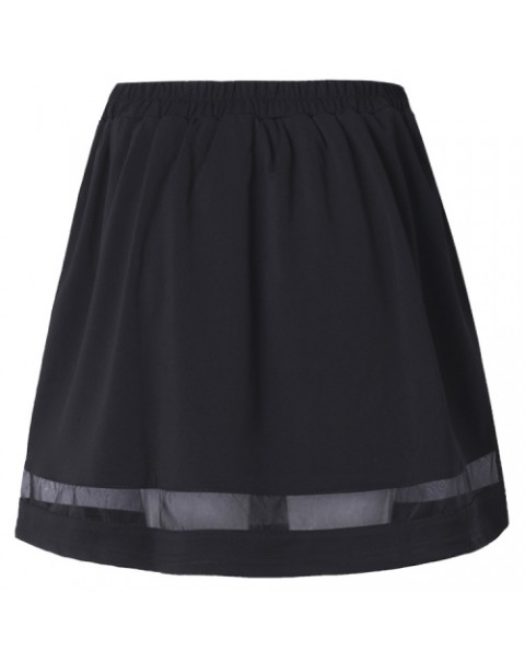 Black Sexy Elastic Waist Patchwork A-line Mini Skirt