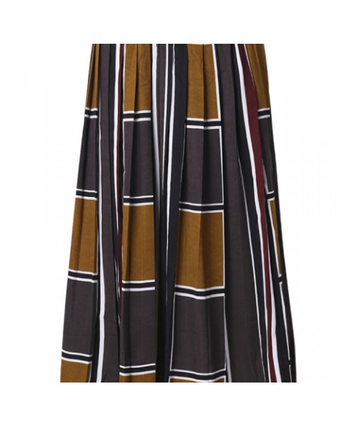 Vintage High Waist Color Block Pleated  Skirt