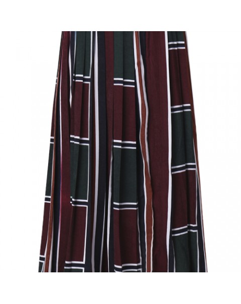 Vintage High Waist Color Block Pleated  Skirt