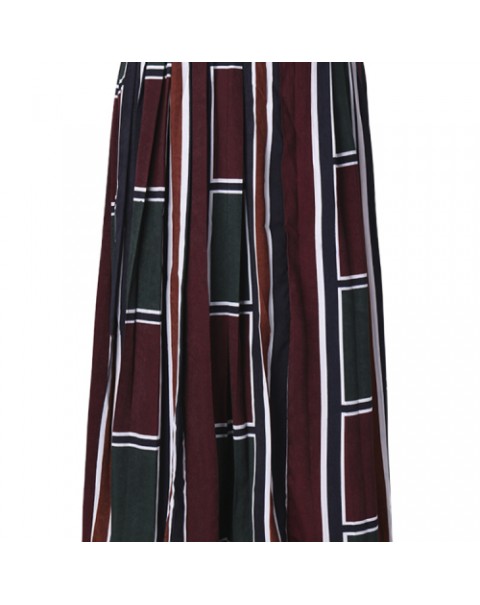 Vintage High Waist Color Block Pleated  Skirt