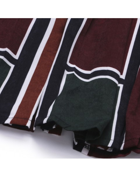 Vintage High Waist Color Block Pleated  Skirt