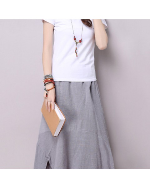 Elegant Loose Solid Color Patchwork Split Skirt