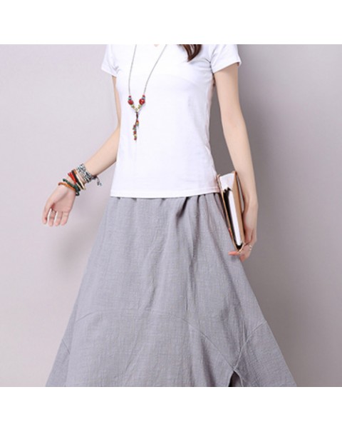 Elegant Loose Solid Color Patchwork Split Skirt