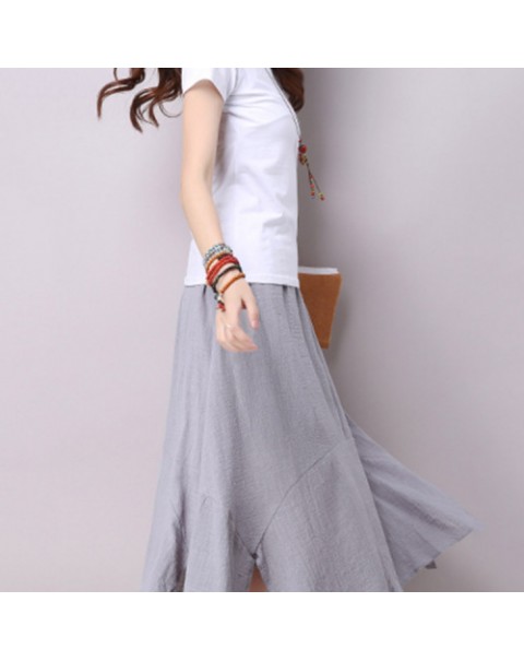 Elegant Loose Solid Color Patchwork Split Skirt