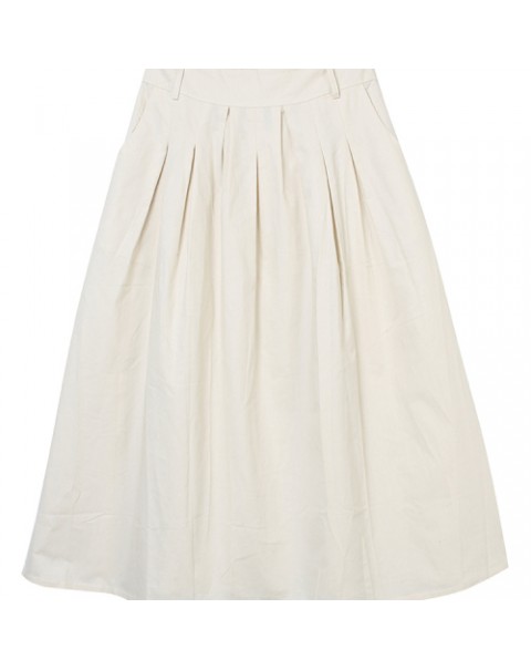 White Vintage Pleated Midi Skirt