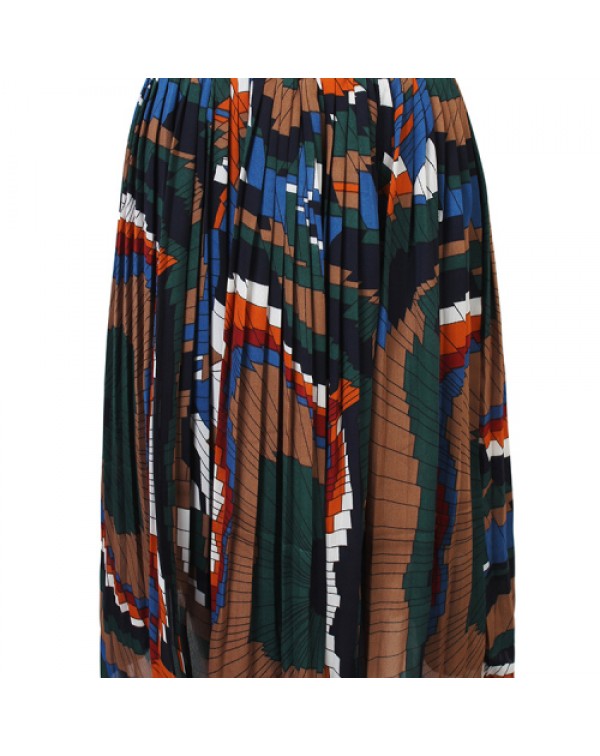 Colorful Geometry Printed Elastic Waist Pleated Skirt