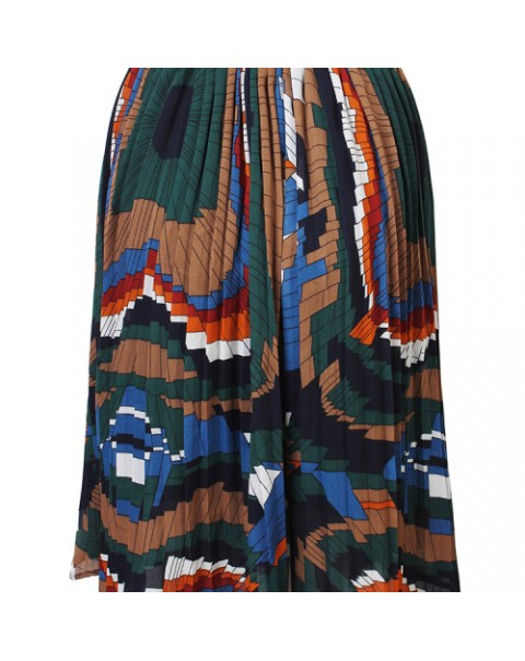 Colorful Geometry Printed Elastic Waist Pleated Skirt