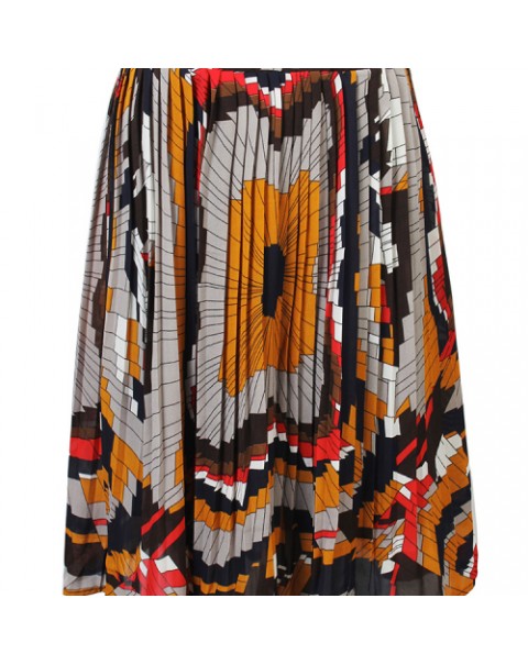 Colorful Geometry Printed Elastic Waist Pleated Skirt