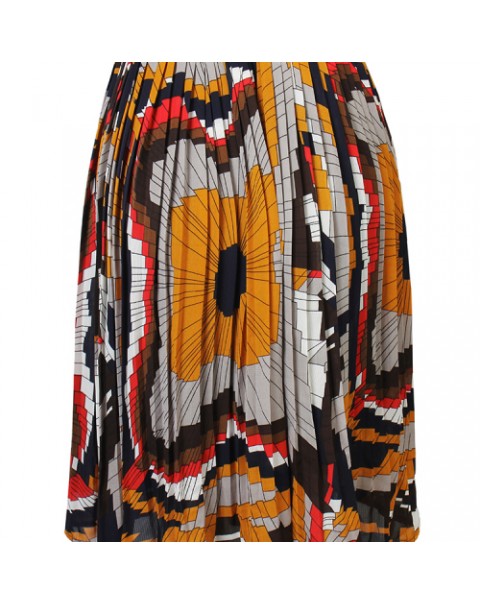 Colorful Geometry Printed Elastic Waist Pleated Skirt