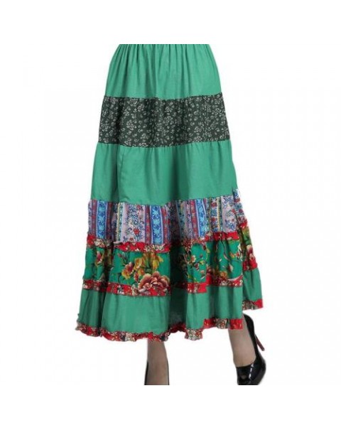 Colorful High Waist Floral Patchwork Ethnic Skirt