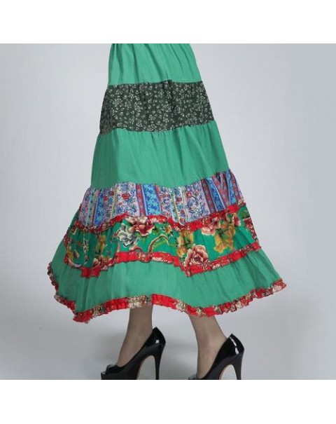 Colorful High Waist Floral Patchwork Ethnic Skirt