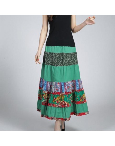 Colorful High Waist Floral Patchwork Ethnic Skirt