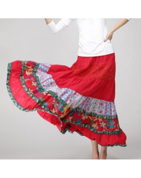 Colorful High Waist Floral Patchwork Ethnic Skirt