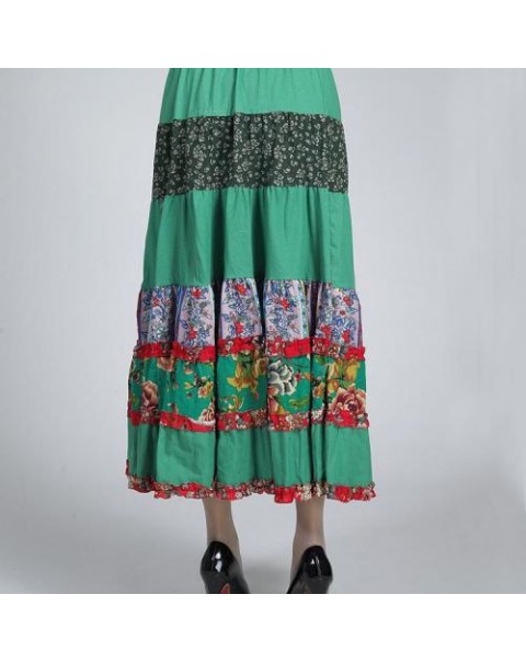 Colorful High Waist Floral Patchwork Ethnic Skirt