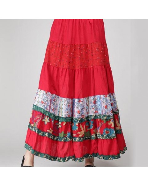 Colorful High Waist Floral Patchwork Ethnic Skirt