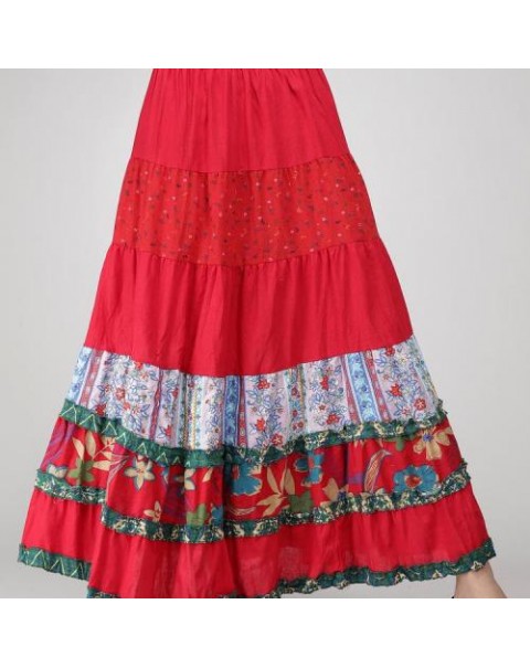 Colorful High Waist Floral Patchwork Ethnic Skirt