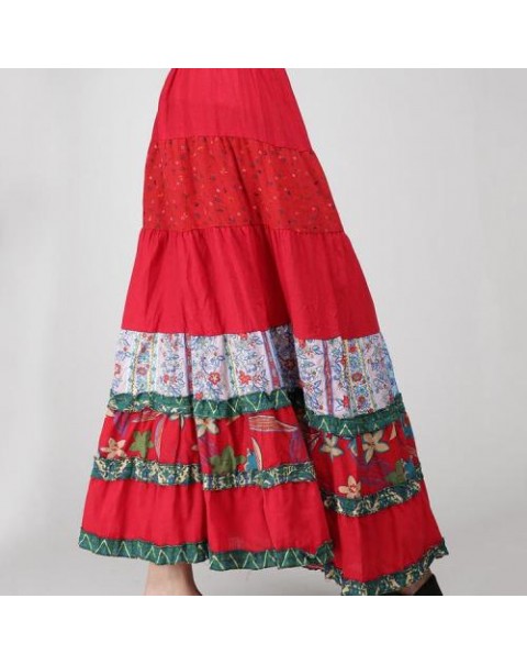 Colorful High Waist Floral Patchwork Ethnic Skirt