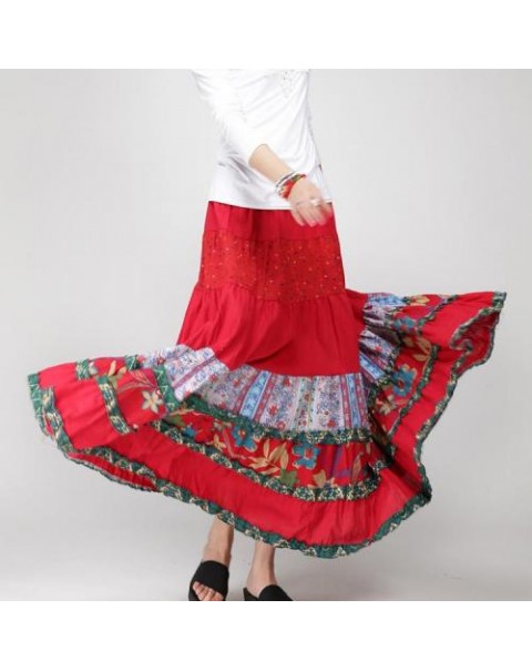 Colorful High Waist Floral Patchwork Ethnic Skirt