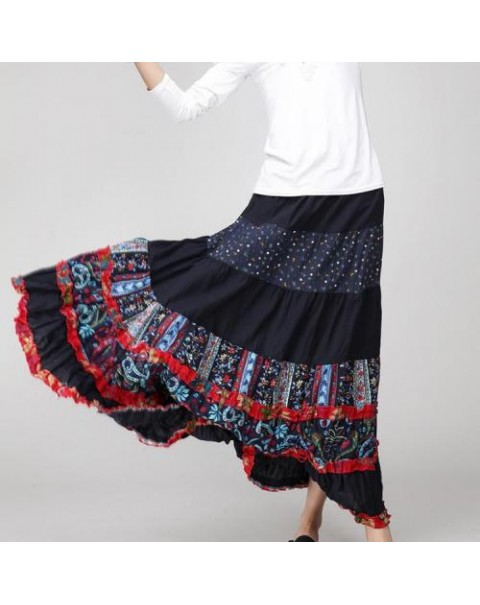 Colorful High Waist Floral Patchwork Ethnic Skirt