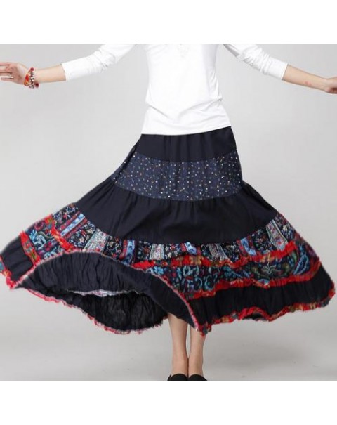 Colorful High Waist Floral Patchwork Ethnic Skirt