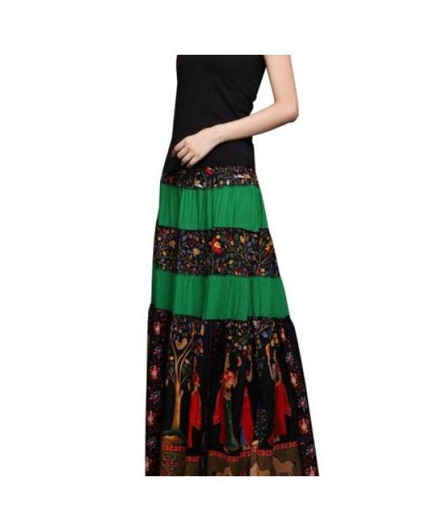 Colorful Vintage Floral Patchwork Maxi Swing Skirt