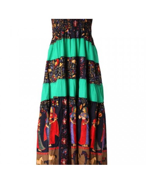 Colorful Vintage Floral Patchwork Maxi Swing Skirt