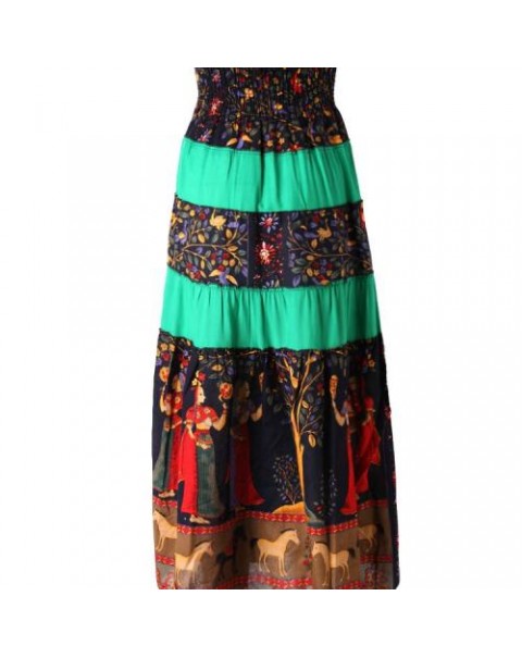 Colorful Vintage Floral Patchwork Maxi Swing Skirt